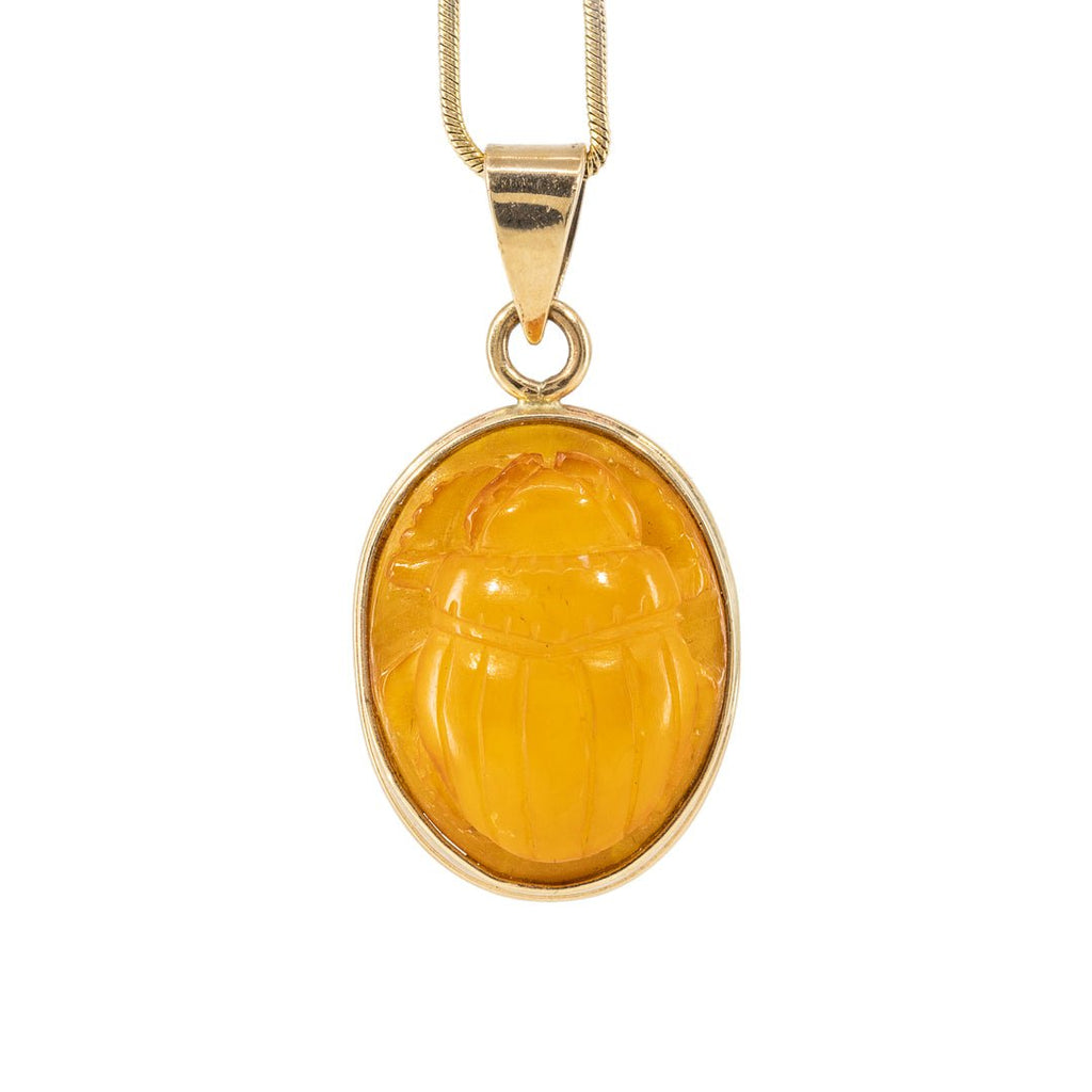 Amber Carved Scarab 14k Handcrafted Gemstone Pendant - LO-112 - Crystalarium