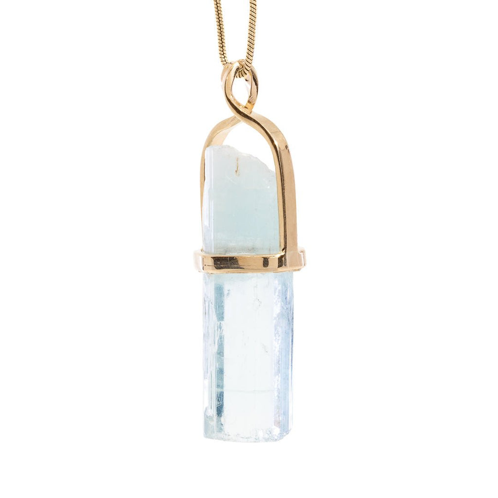 Aquamarine 26.07 Carat Natural Crystal 14k Handcrafted Twist Pendant - KKO-107 - Crystalarium