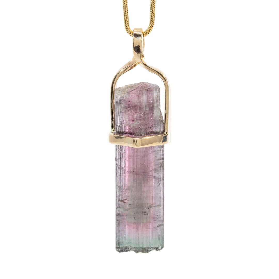 Bicolor Tourmaline 24.37 Carat 14k Handcrafted Natural Crystal Twist Pendant - LLO-002 - Crystalarium