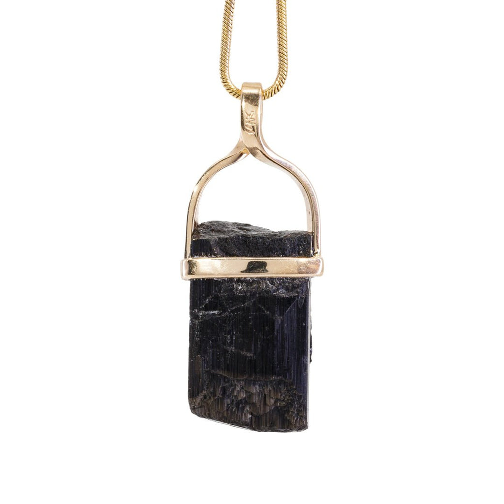 Black Tourmaline 27.44 Carat Natural Crystal 14k Handcrafted Pendant - KKO-090 - Crystalarium