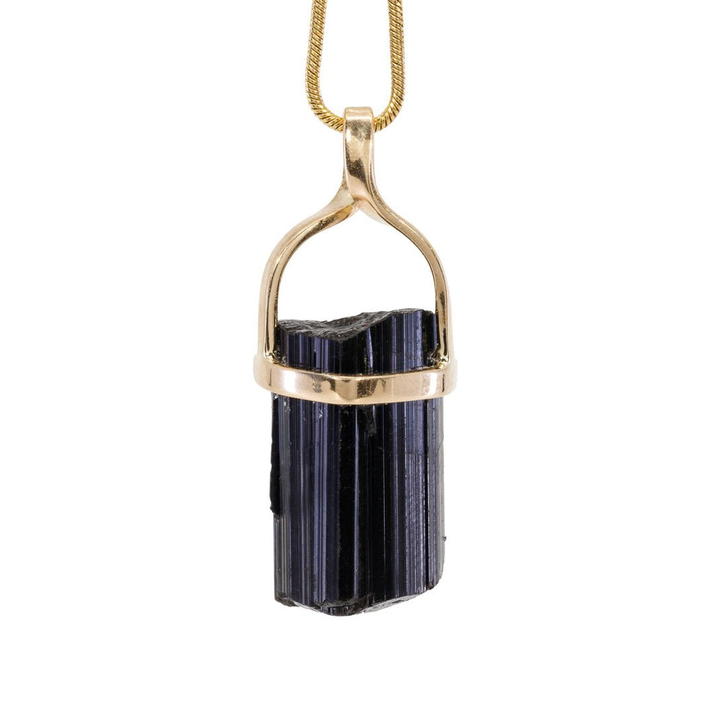Black Tourmaline 27.44 Carat Natural Crystal 14k Handcrafted Pendant - KKO-090 - Crystalarium