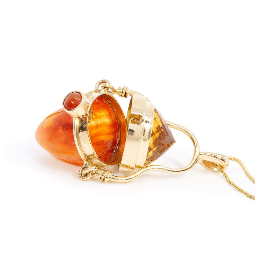 Carnelian Vessel with Faceted Citrine 14k Handcrafted Pendant - CCO-083 - Crystalarium