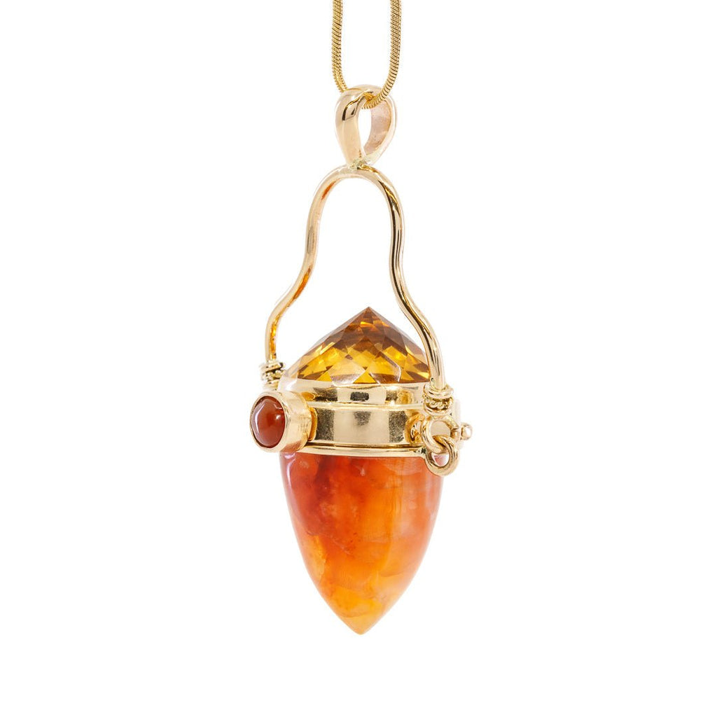 Carnelian Vessel with Faceted Citrine 14k Handcrafted Pendant - CCO-083 - Crystalarium