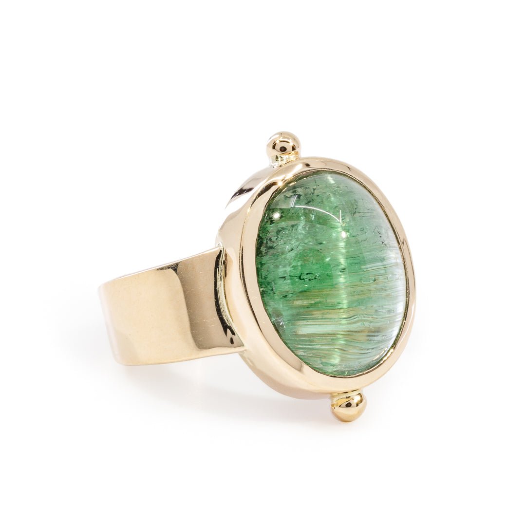 Cat's Eye Tourmaline 8.75 Carat Cabochon 14k Handcrafted Gemstone Ring - KKO-123 - Crystalarium