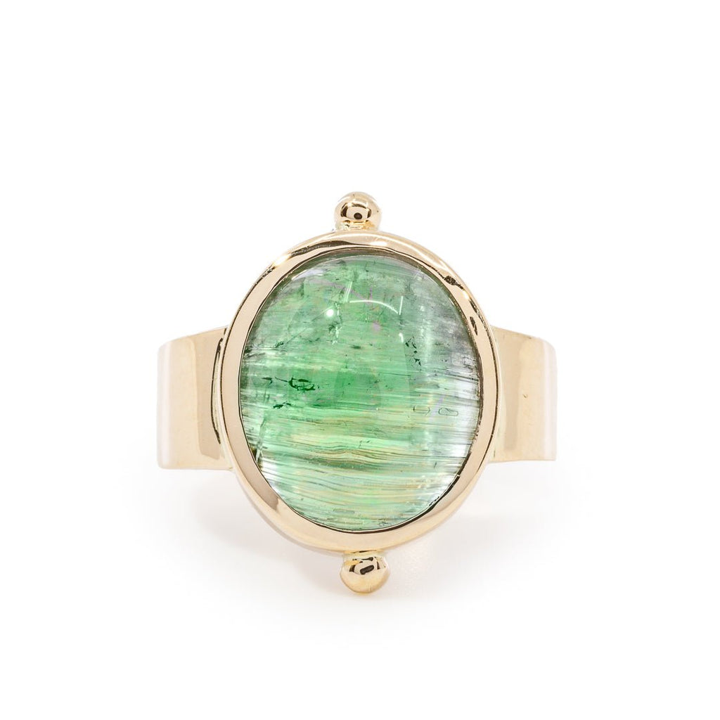Cat's Eye Tourmaline 8.75 Carat Cabochon 14k Handcrafted Gemstone Ring - KKO-123 - Crystalarium