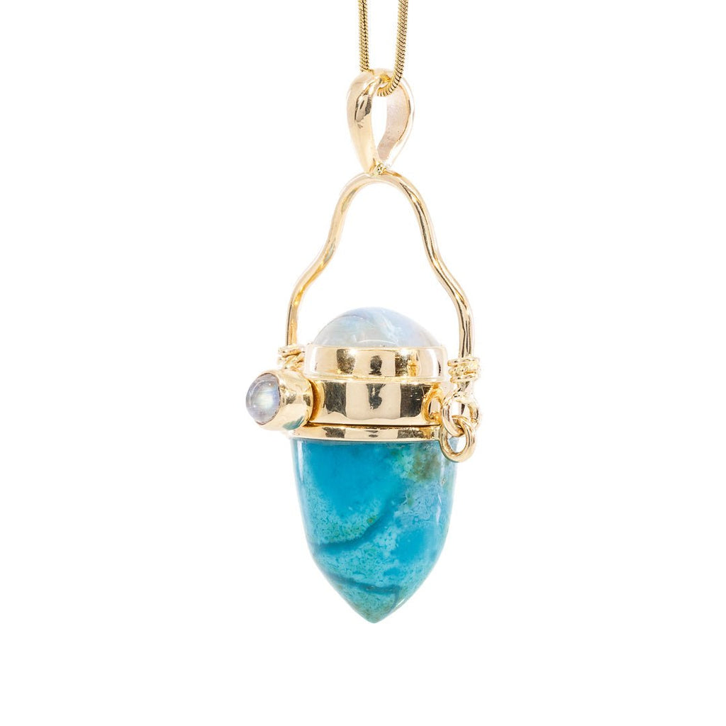 Chrysocolla 29.82 carat with Moonstone Gemstone 14K Handcrafted Vessel Pendant - CCO-082 - Crystalarium