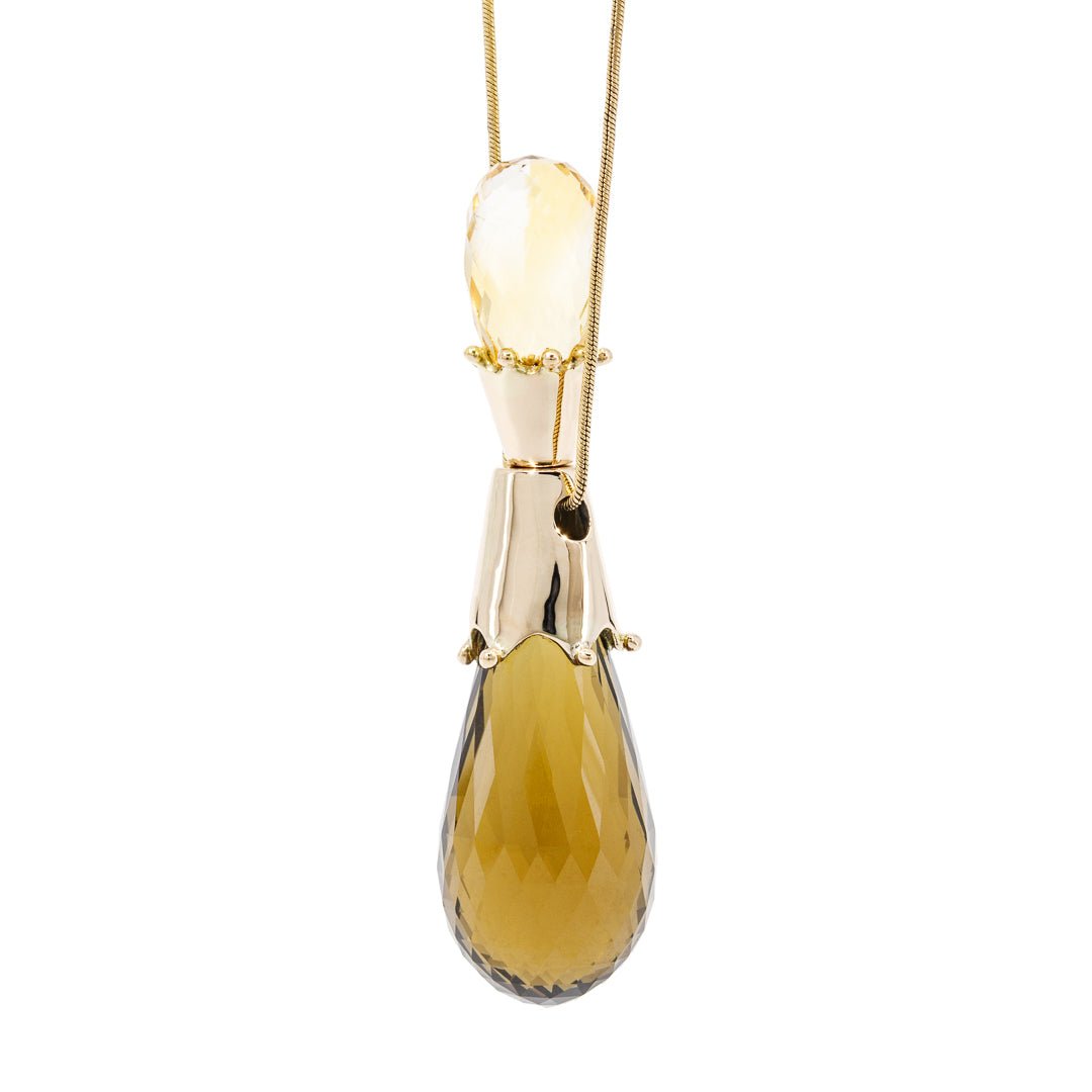 Citrine and Smokey Quartz Briolette 14kt Handcrafted Pendant - DDO-194 - Crystalarium