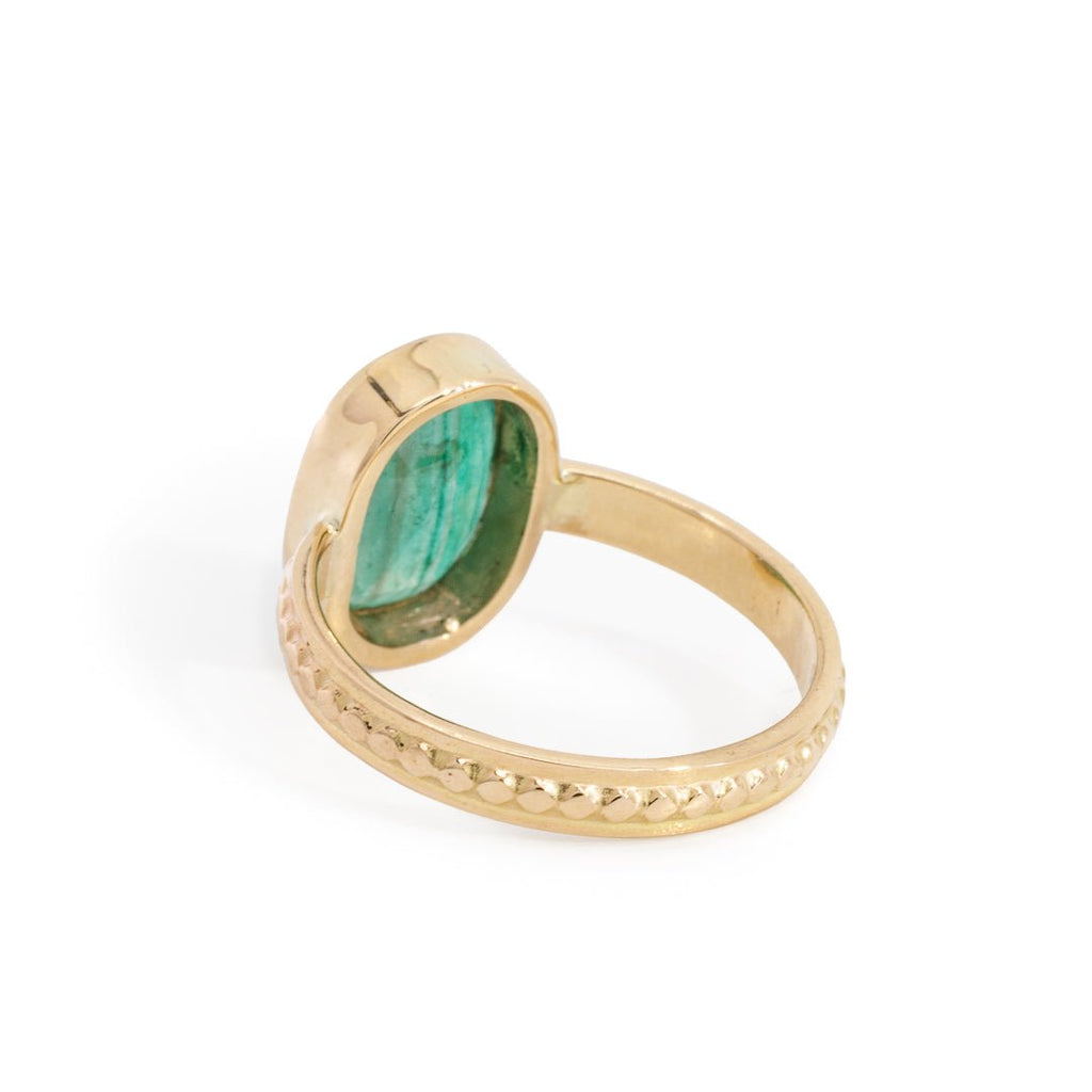 Emerald 2 Carat Scissor Cut 14k Handcrafted Millgrain Band Gemstone Ring - KKO-102 - Crystalarium