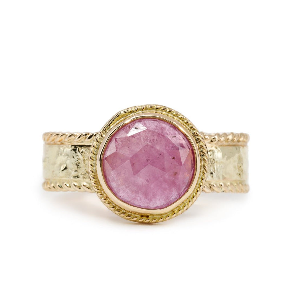 Pink Tourmaline 4.02 Carat Rose Cut 14k Handcrafted Gemstone Ring - AAO-016 - Crystalarium