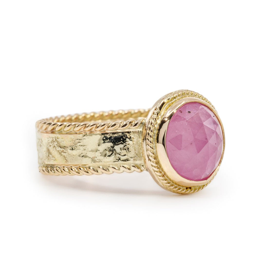 Pink Tourmaline 4.02 Carat Rose Cut 14k Handcrafted Gemstone Ring - AAO-016 - Crystalarium