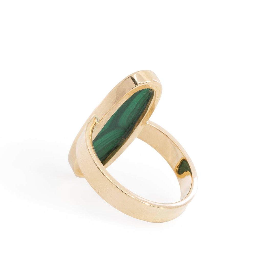 Malachite 7.92 Carat Oval Cabochon 14k Handcrafted Crystal Ring - KKO-099 - Crystalarium