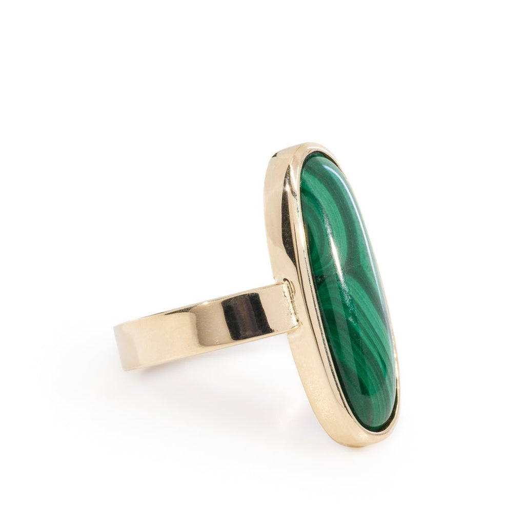 Malachite 7.92 Carat Oval Cabochon 14k Handcrafted Crystal Ring - KKO-099 - Crystalarium