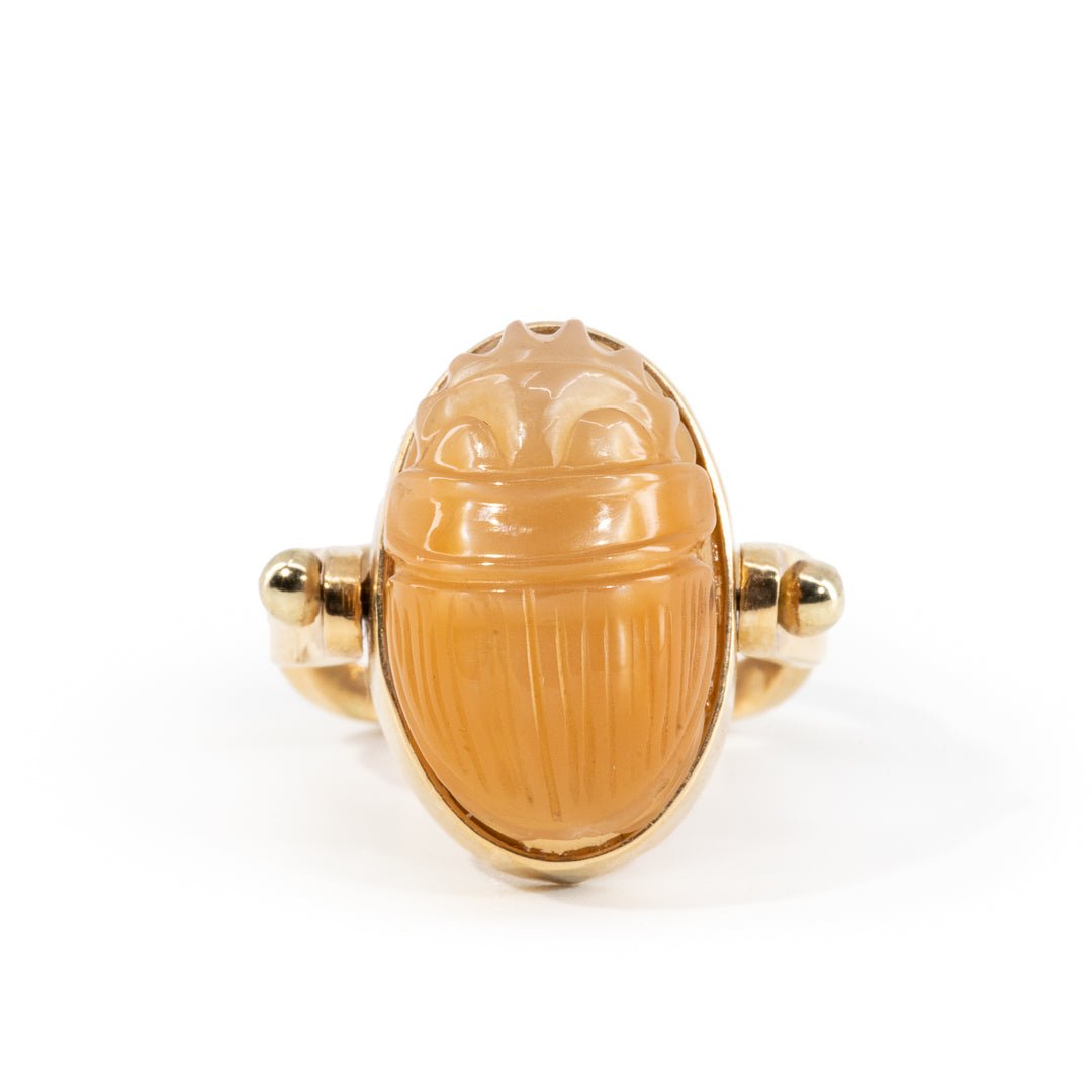 Peach Moonstone 16.51 Carat Carved Scarab 14k Handcrafted Gemstone Swivel Ring & Pendant - RO-058 - Crystalarium
