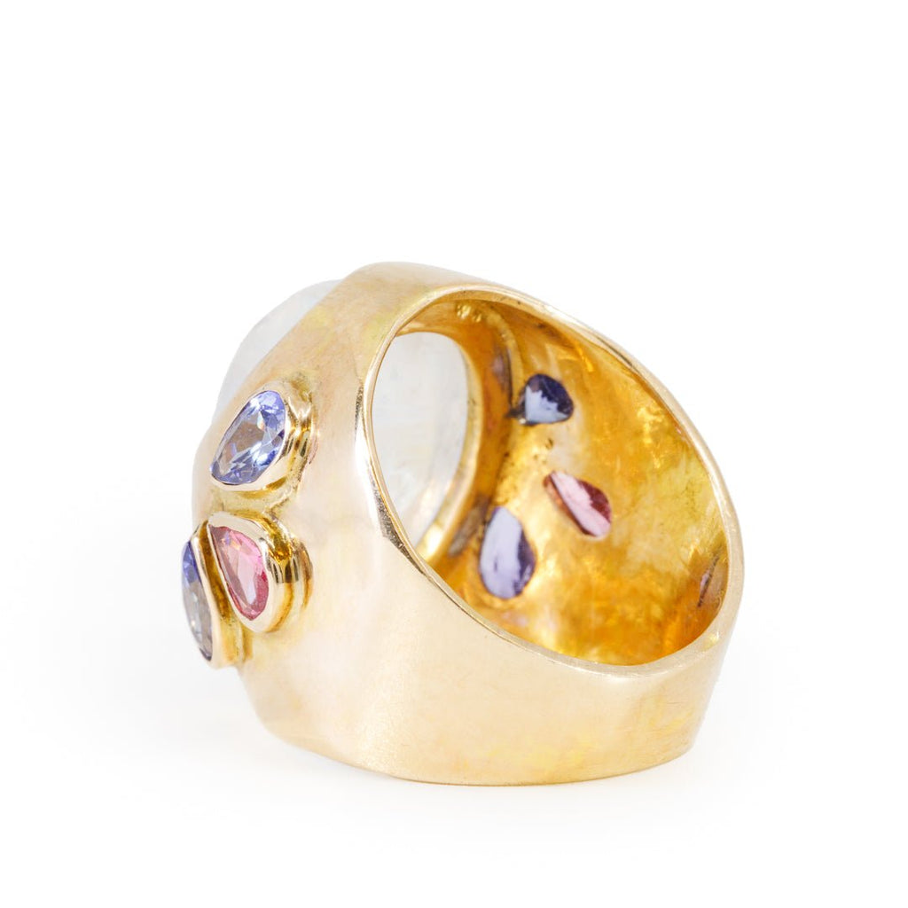 Moonstone 16.41 Carat with Tanzanite and Sapphires 14k Handcrafted Gemstone Ring - BBO-101 - Crystalarium