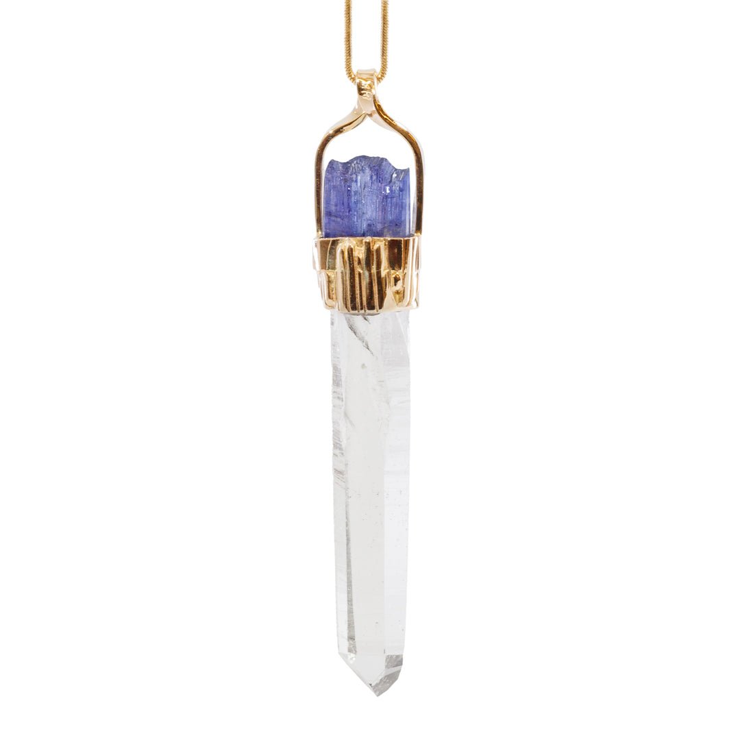 Clear Quartz 40.97 Carat with Tanzanite 14k Handcrafted Natural Crystal Pendant - KKO-025 - Crystalarium