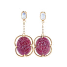 Ruby 15.38 carats Floral Carving with Moonstone 14K Handcrafted Gemstone Earrings - YO-080 - Crystalarium