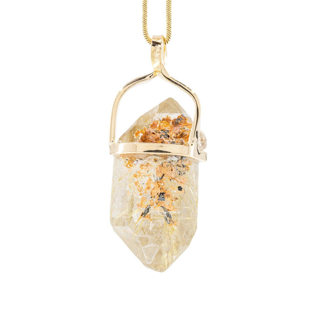 Rutilated Quartz 40.97 Carat 14k Handcrafted Natural Crystal Twist Pendant - LLO-034 - Crystalarium