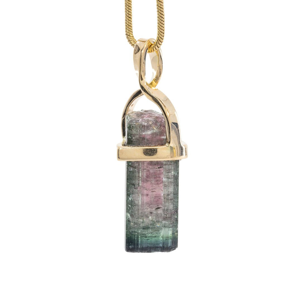 Watermelon Tourmaline 10.59 Carat 14k Twist Handcrafted Natural Crystal Pendant - LLO-004 - Crystalarium