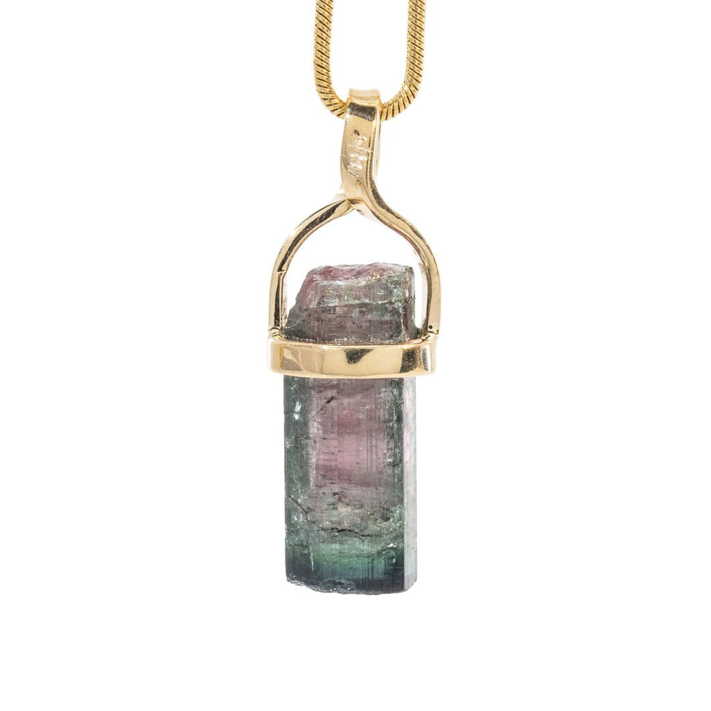 Watermelon Tourmaline 10.59 Carat 14k Twist Handcrafted Natural Crystal Pendant - LLO-004 - Crystalarium