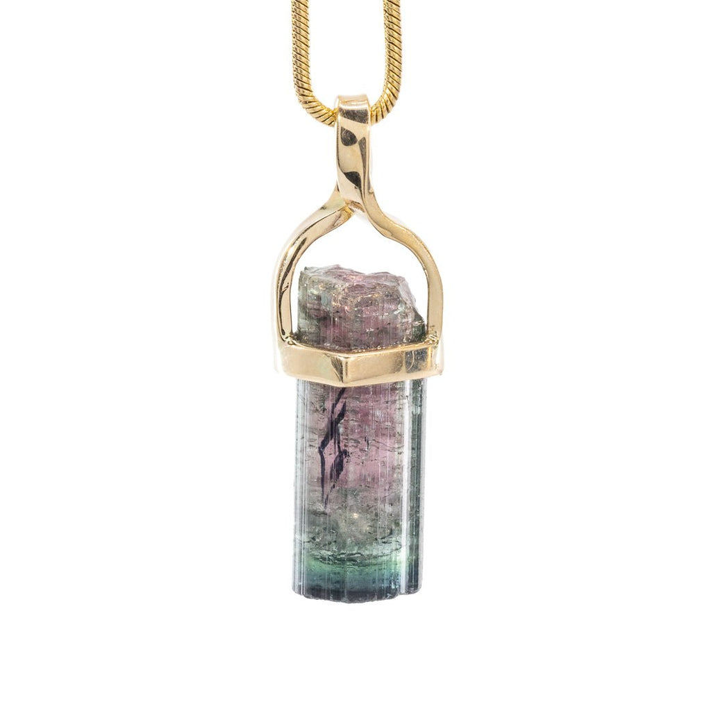 Watermelon Tourmaline 10.59 Carat 14k Twist Handcrafted Natural Crystal Pendant - LLO-004 - Crystalarium