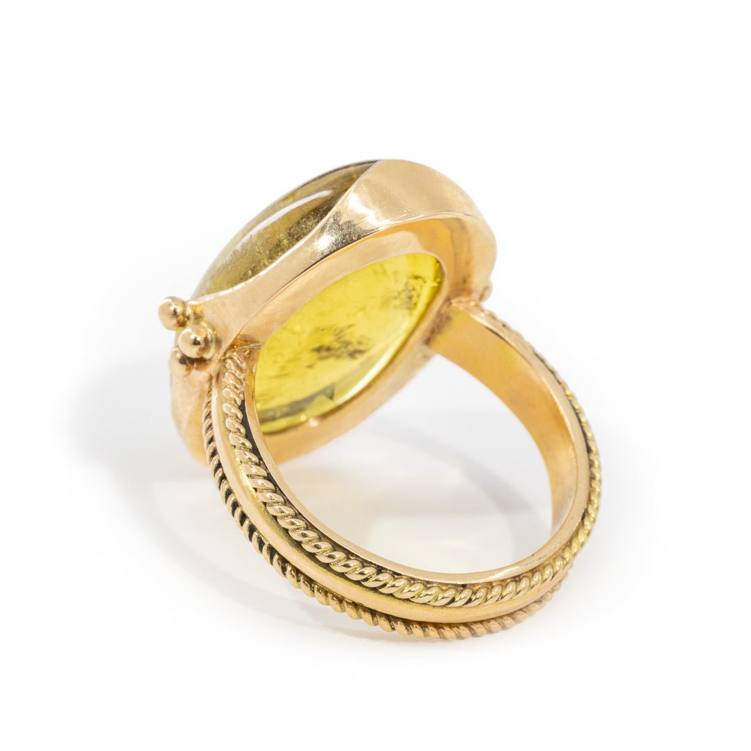 Yellow Tourmaline 23.5ct Cabochon 14k Handcrafted Gemstone Ring - CCO-142 - Crystalarium