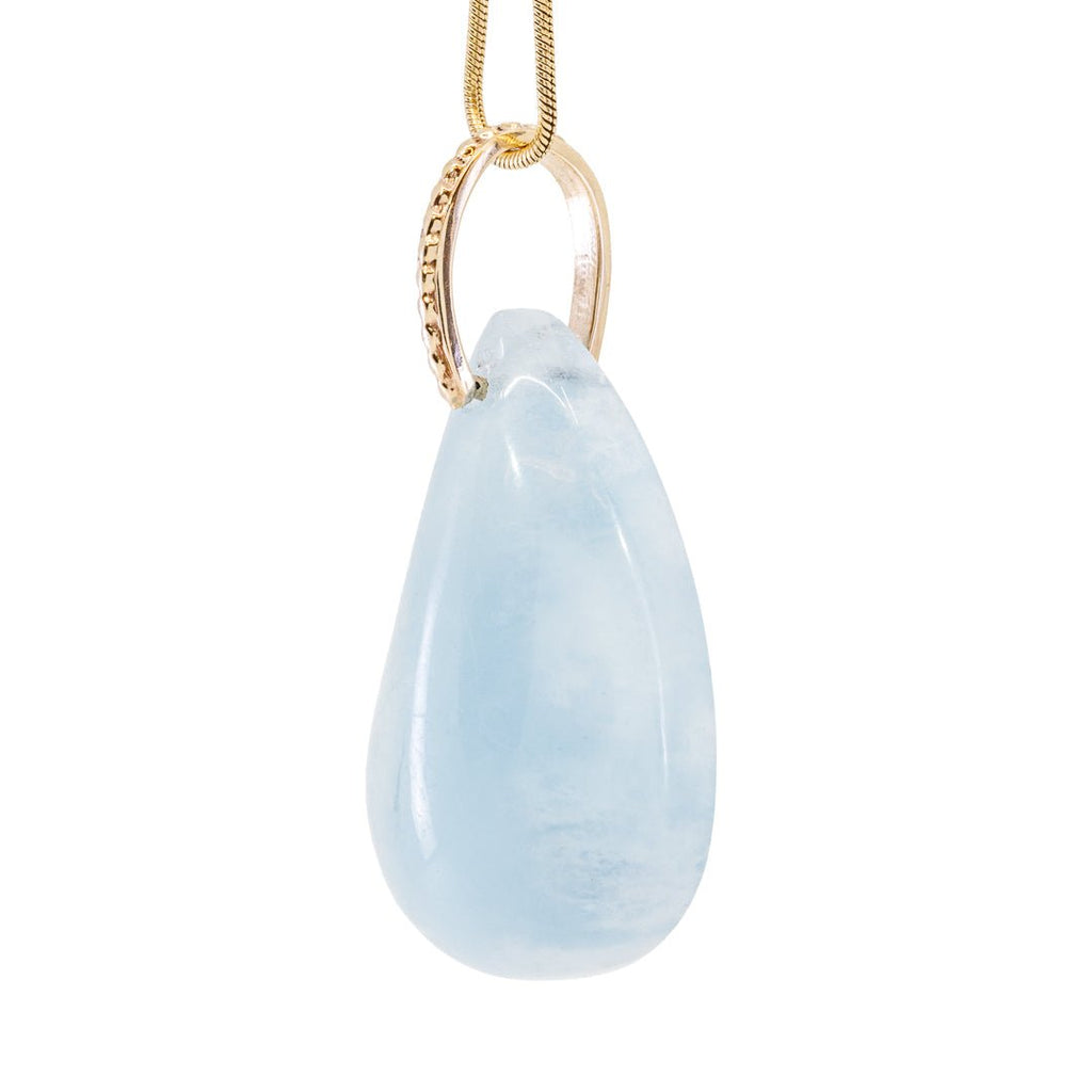Aquamarine 50.42 Carat Freeform Cabochon 14k Handcrafted Gemstone Pendant - KKO-175 - Crystalarium