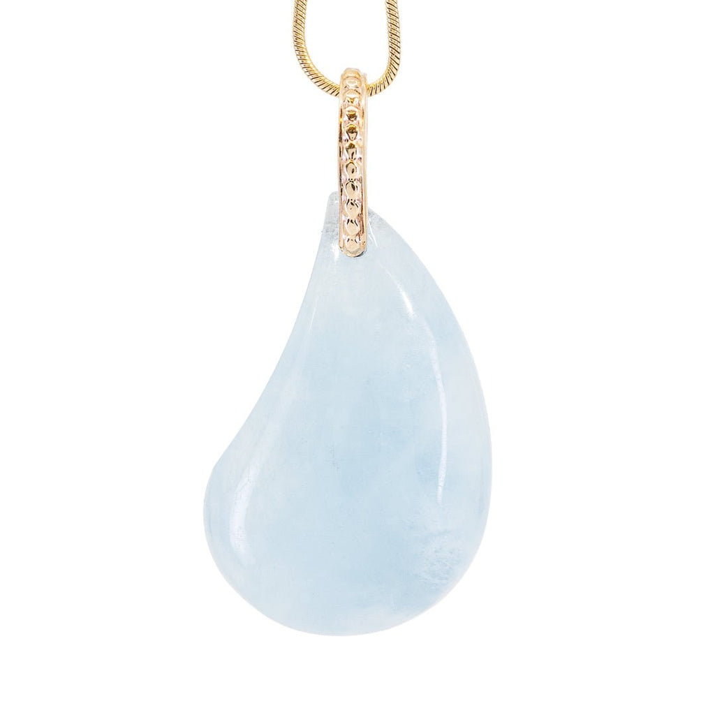 Aquamarine 50.42 Carat Freeform Cabochon 14k Handcrafted Gemstone Pendant - KKO-175 - Crystalarium