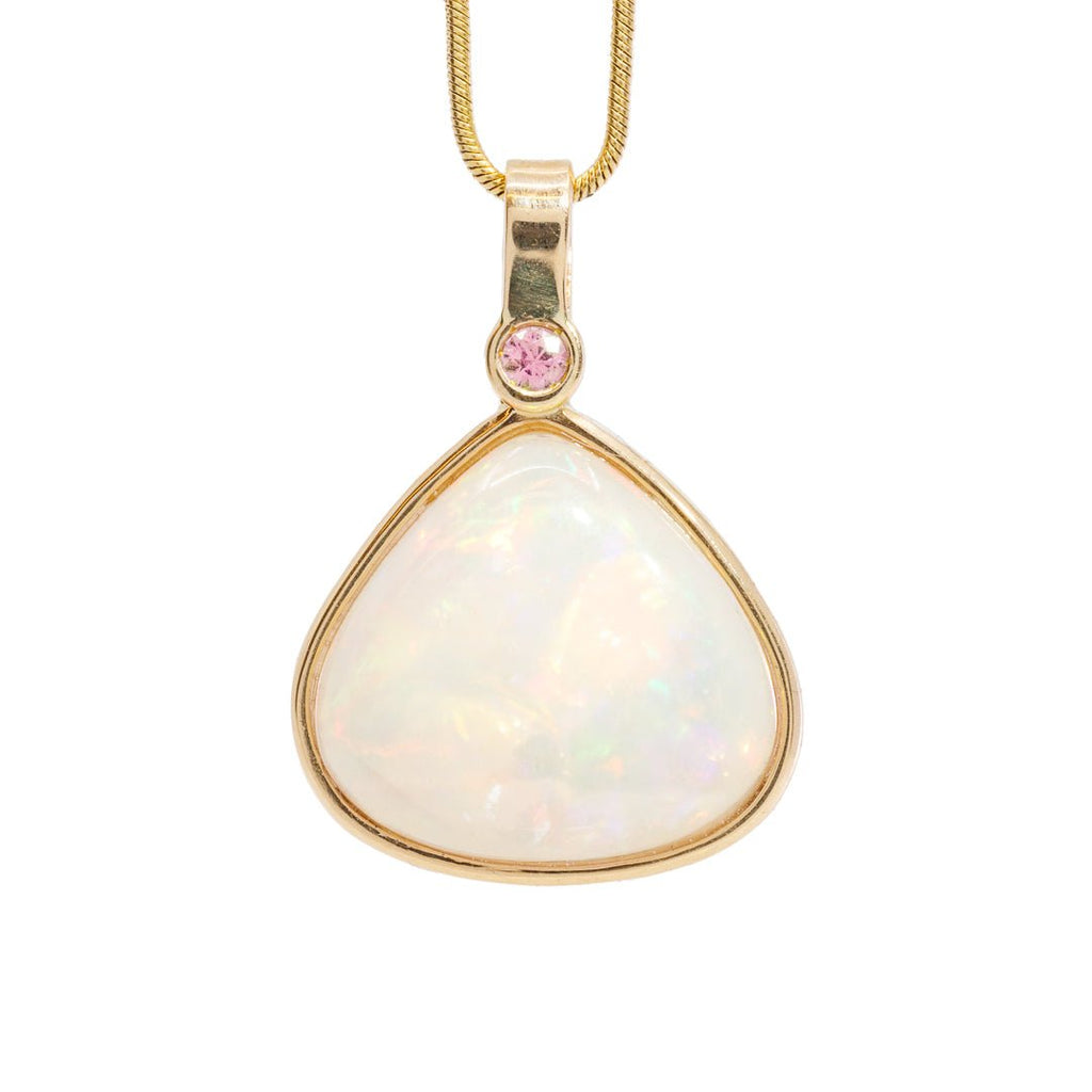 Opal 9.99 Carat Cabochon with Pink Sapphire 14k Handcrafted Gemstone Pendant - JJO-191 - Crystalarium