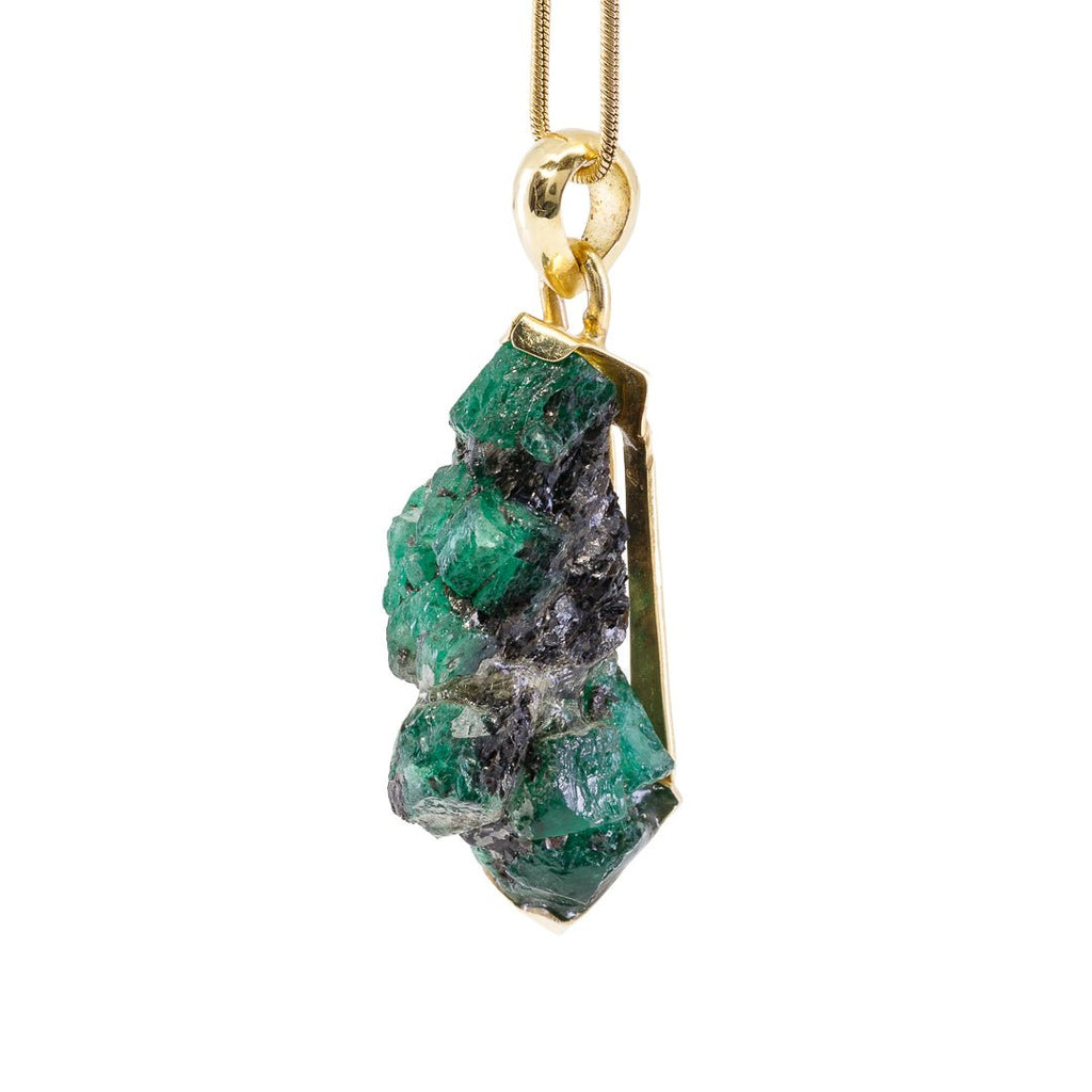 Emerald 42.81ct Gem Crystal Cluster 18k Handcrafted Pendant - BBO-260 - Crystalarium