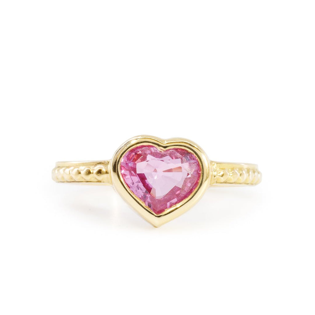 Pink Sapphire 1.78 Carat Faceted Heart 18k Handcrafted Gemstone Ring - HHO-207 - Crystalarium