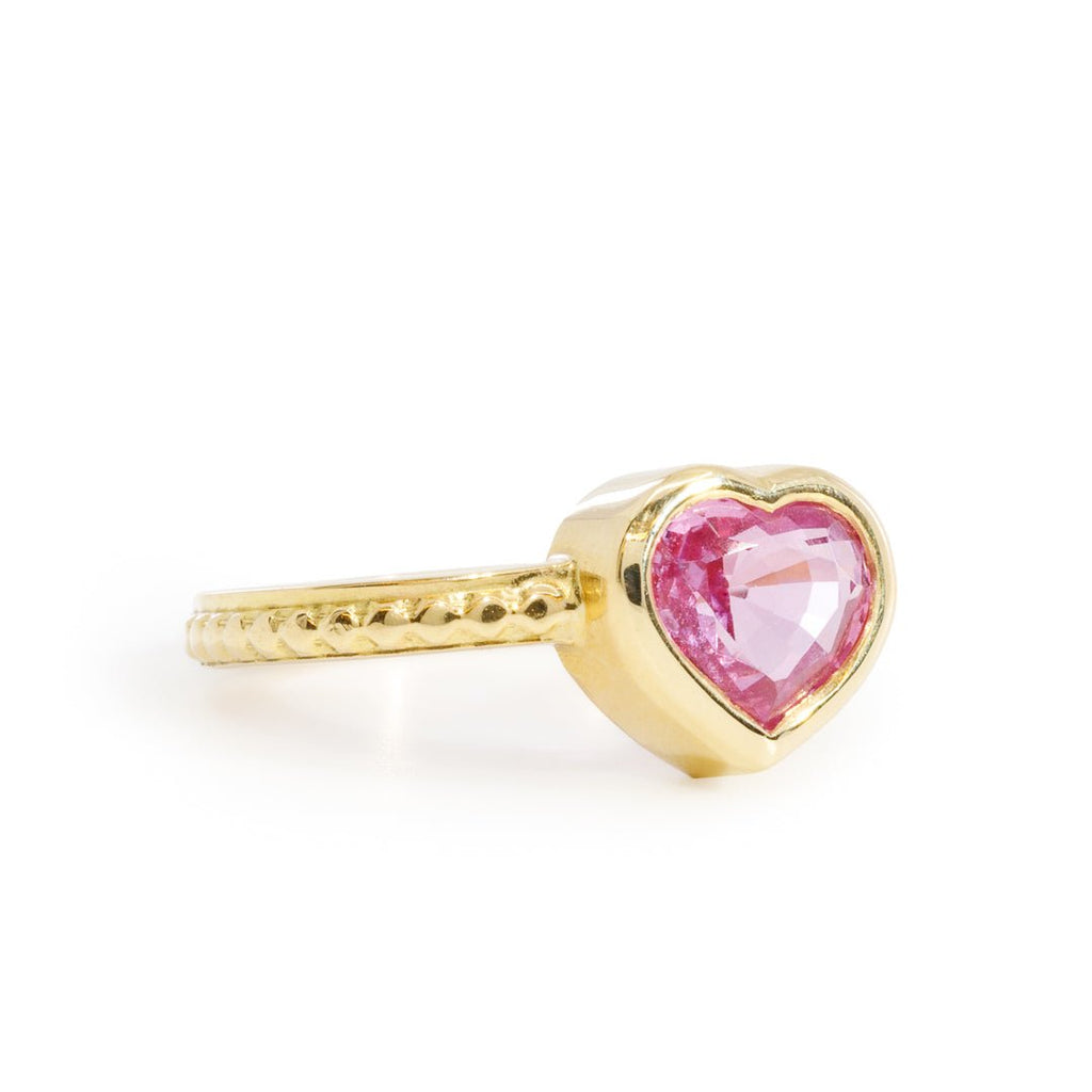 Pink Sapphire 1.78 Carat Faceted Heart 18k Handcrafted Gemstone Ring - HHO-207 - Crystalarium