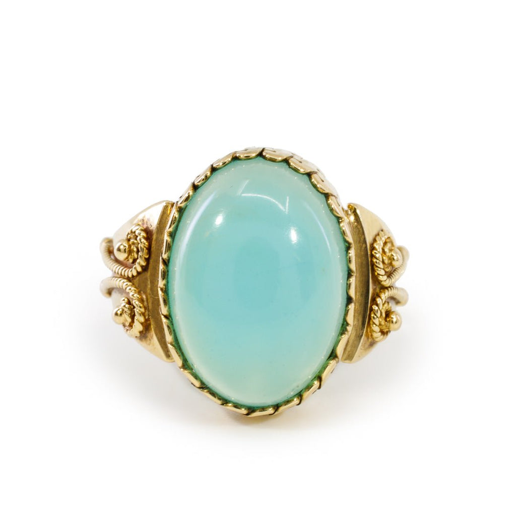 Peruvian Blue Opal 7.82 Carat Cabochon 18k Handcrafted Gemstone Ring - PO-049 - Crystalarium
