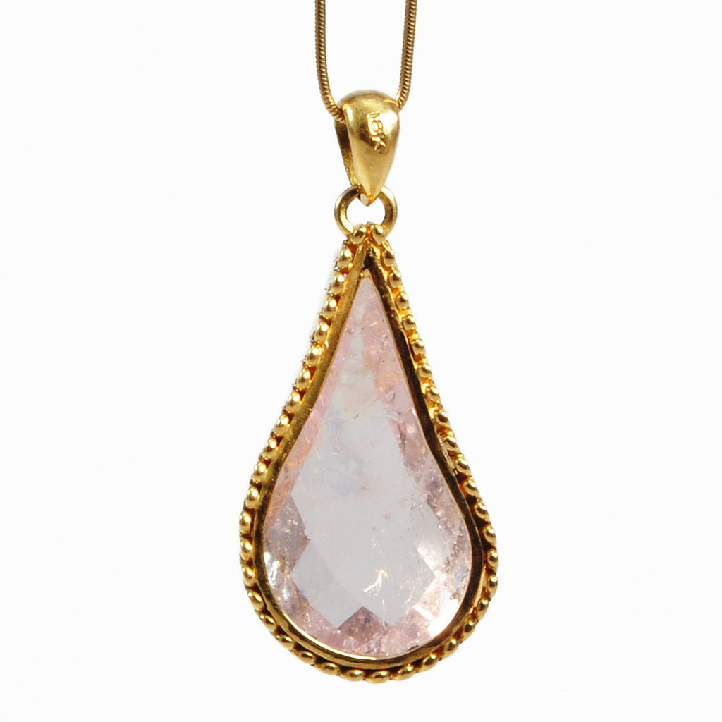 Morganite 27.69mm 24.67 ct Faceted Teardrop Handcrafted 18K Russian Filigree Gemstone Pendant - UO-313 - Crystalarium