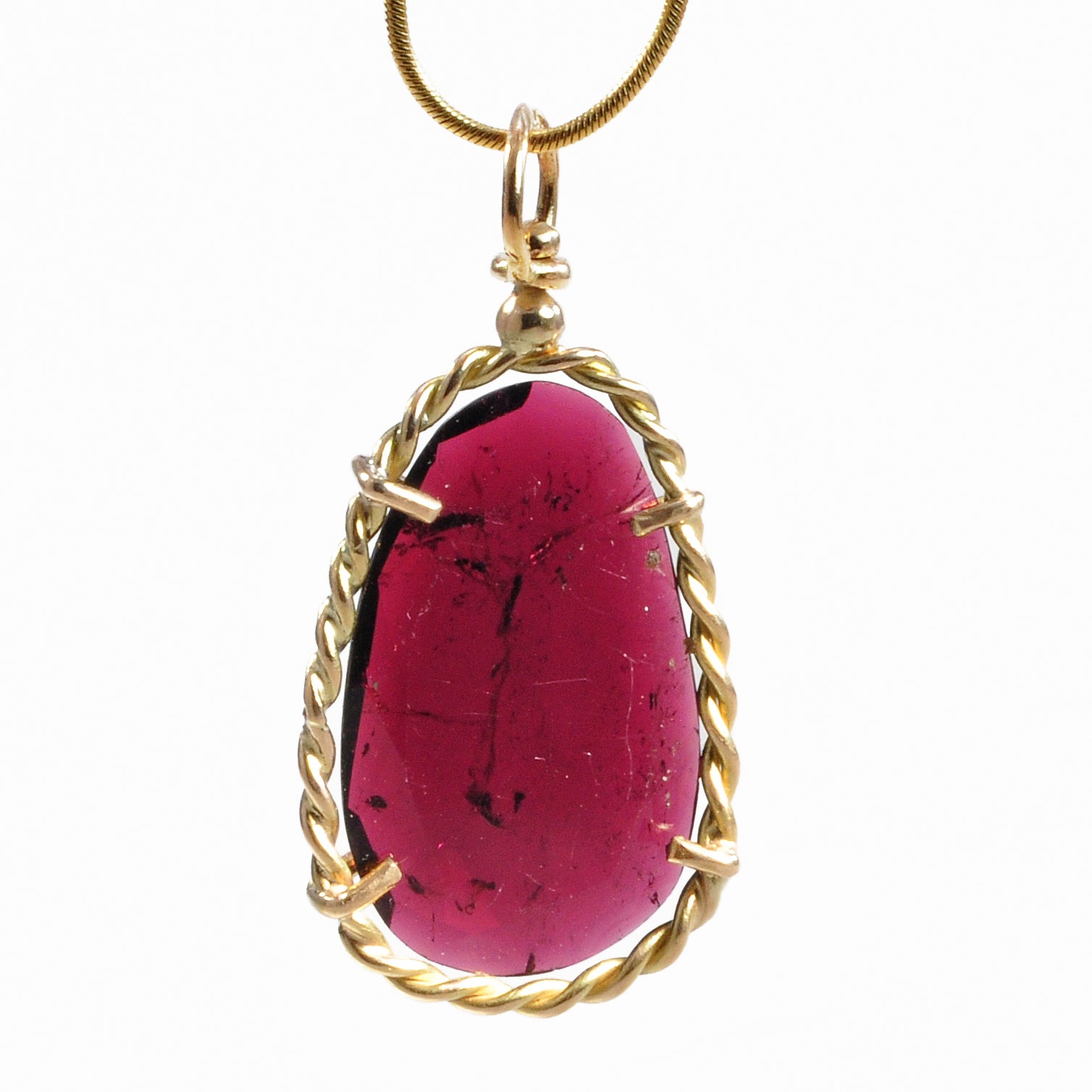 Rubelite Faceted 12.78ct 14k Gold Handcrafted Pendant - FFO-048 - Crystalarium