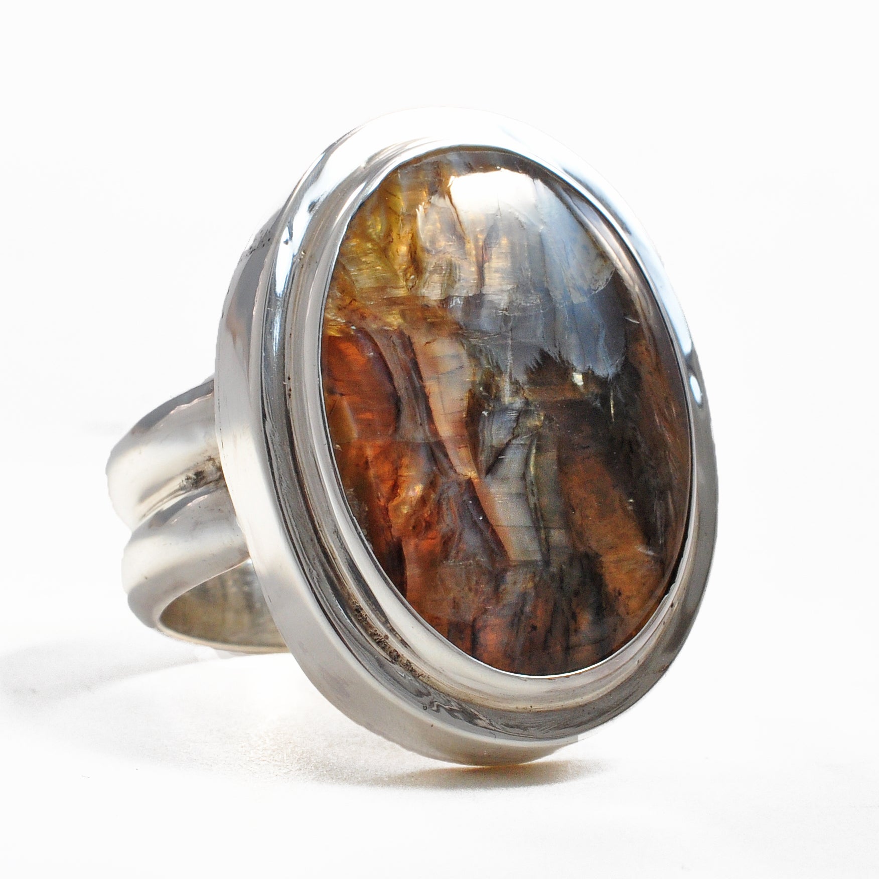Arizona "Tiger's Eye" 20.97 mm 11.69 ct Oval Cabochon Sterling Silver Handcrafted Ring - SO-098 - Crystalarium