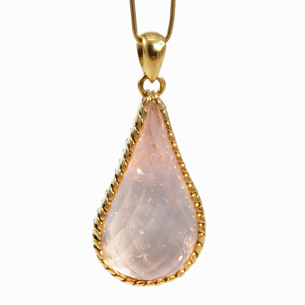 Morganite 27.69mm 24.67 ct Faceted Teardrop Handcrafted 18K Russian Filigree Gemstone Pendant - UO-313 - Crystalarium