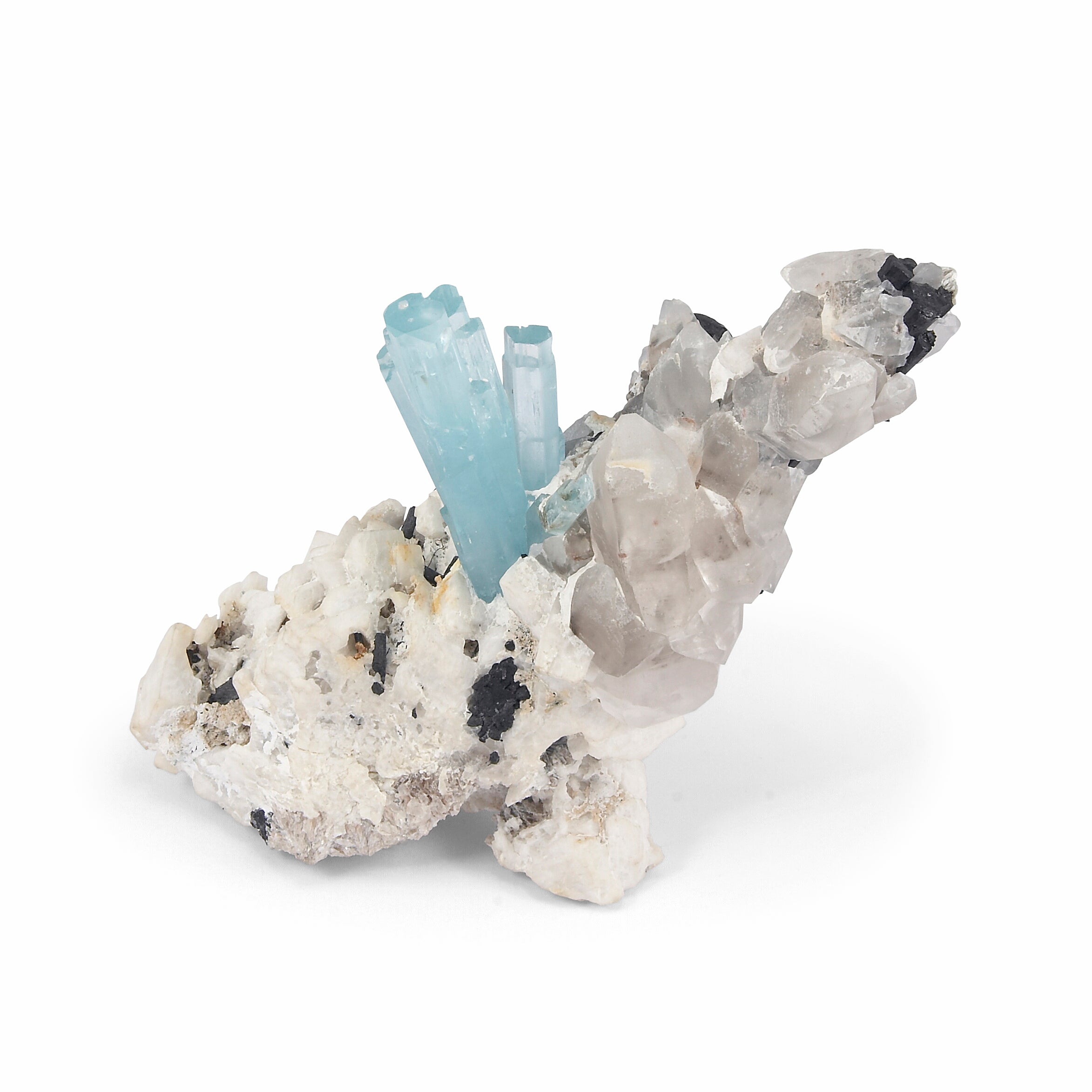 Aquamarine Spray 6.5 inch 2.23 lbs Natural Gem Crystal with Quartz and Black Tourmaline - MSCON-128 - Crystalarium