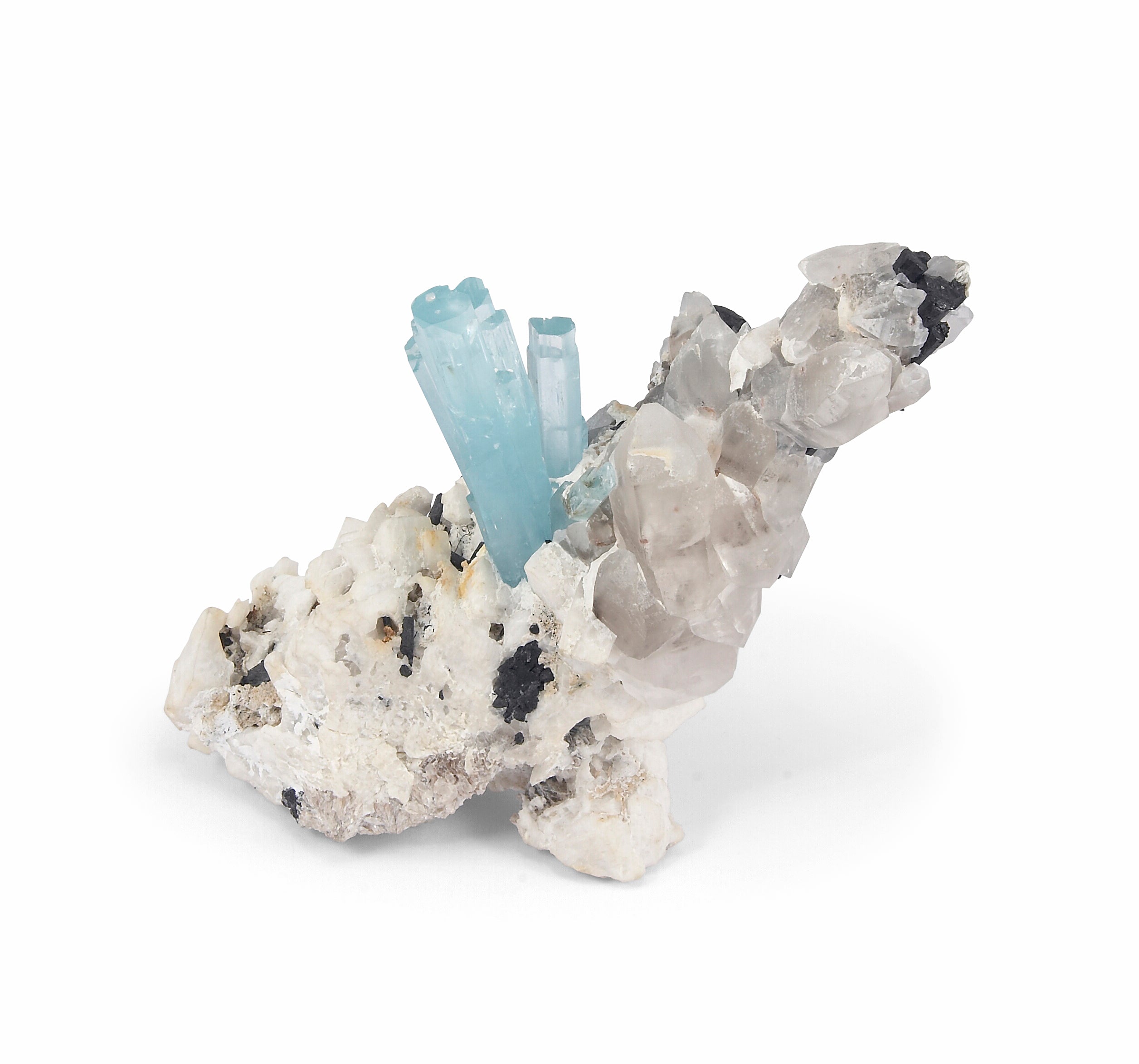 Aquamarine Spray 6.5 inch 2.23 lbs Natural Gem Crystal with Quartz and Black Tourmaline - MSCON-128 - Crystalarium