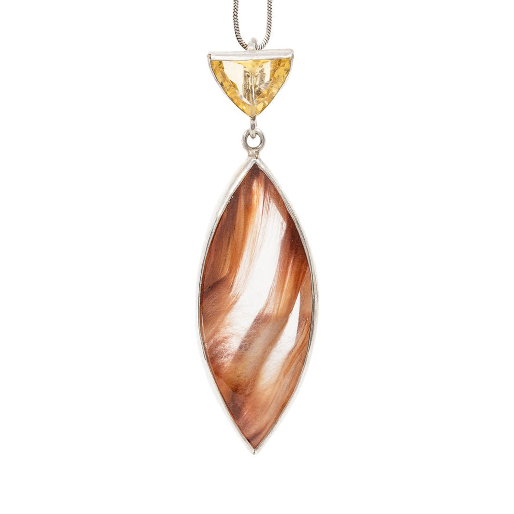 Amphibole Quartz 39.58 Carat with Citrine Handcrafted Sterling Silver Pendant - FFO-062 - Crystalarium