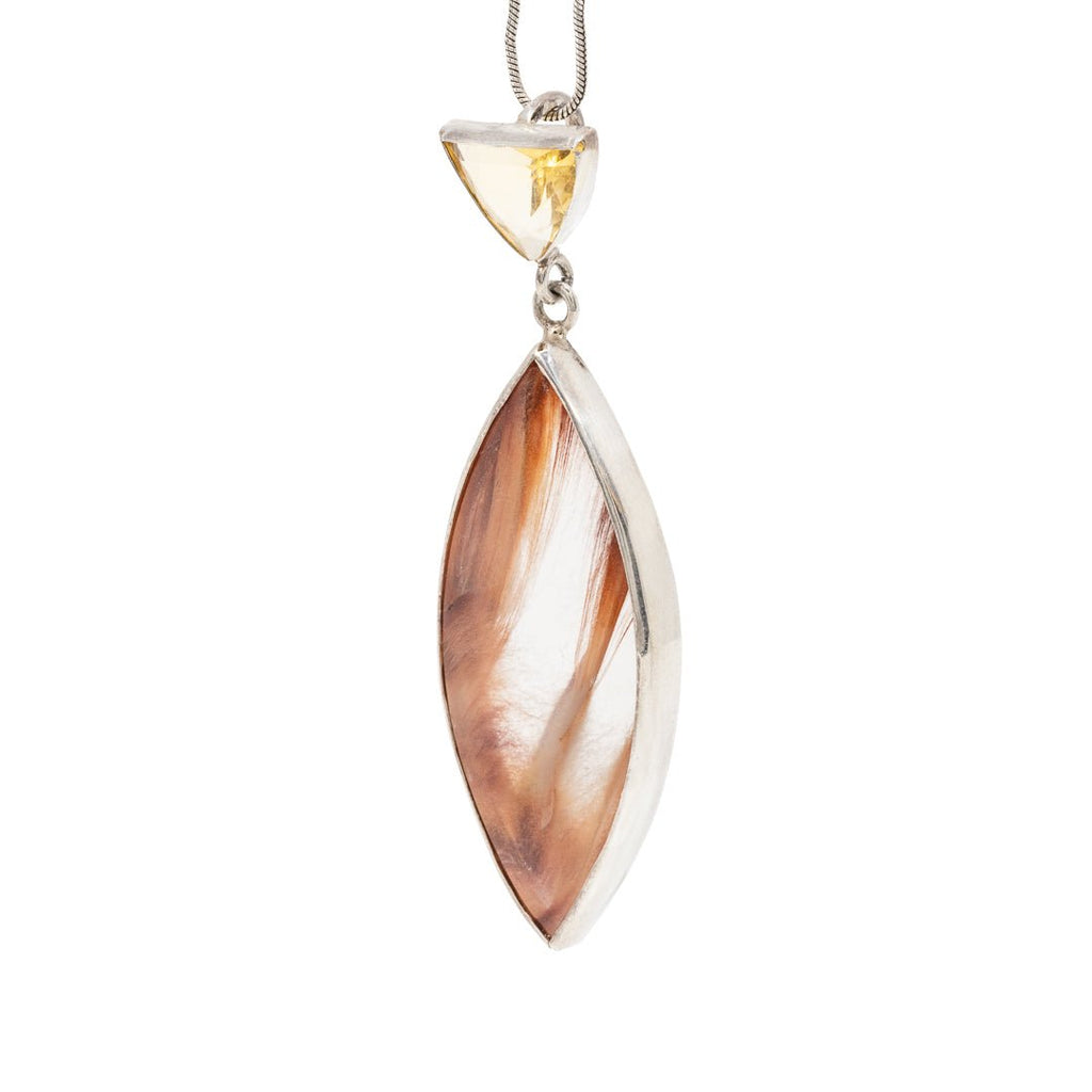 Amphibole Quartz 39.58 Carat with Citrine Handcrafted Sterling Silver Pendant - FFO-062 - Crystalarium