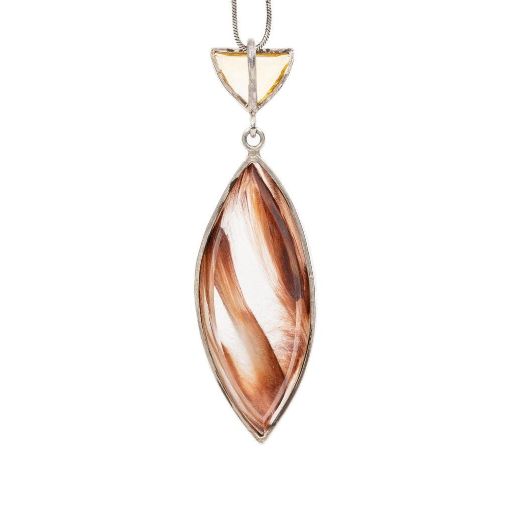 Amphibole Quartz 39.58 Carat with Citrine Handcrafted Sterling Silver Pendant - FFO-062 - Crystalarium