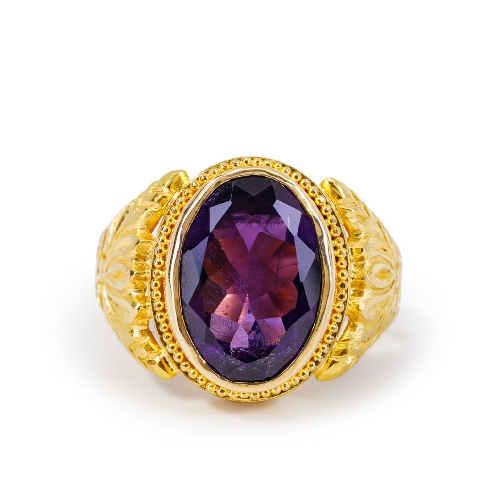 Amethyst 6.26 Carat Oval Faceted 22K Handcrafted Gemstone Ring - KKO-207 - Crystalarium