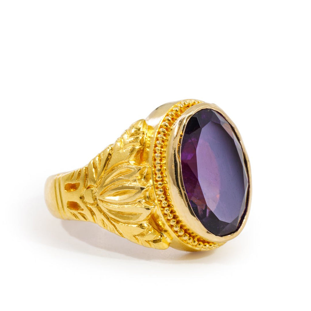 Amethyst 6.26 Carat Oval Faceted 22K Handcrafted Gemstone Ring - KKO-207 - Crystalarium