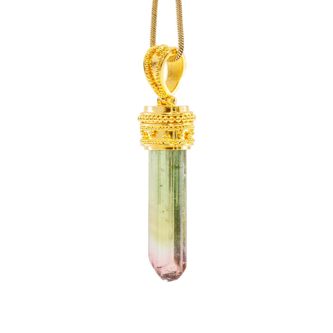 Bicolor Tourmaline 11.54 Carat 22k Handcrafted Natural Crystal Pendant - KKO-204 - Crystalarium