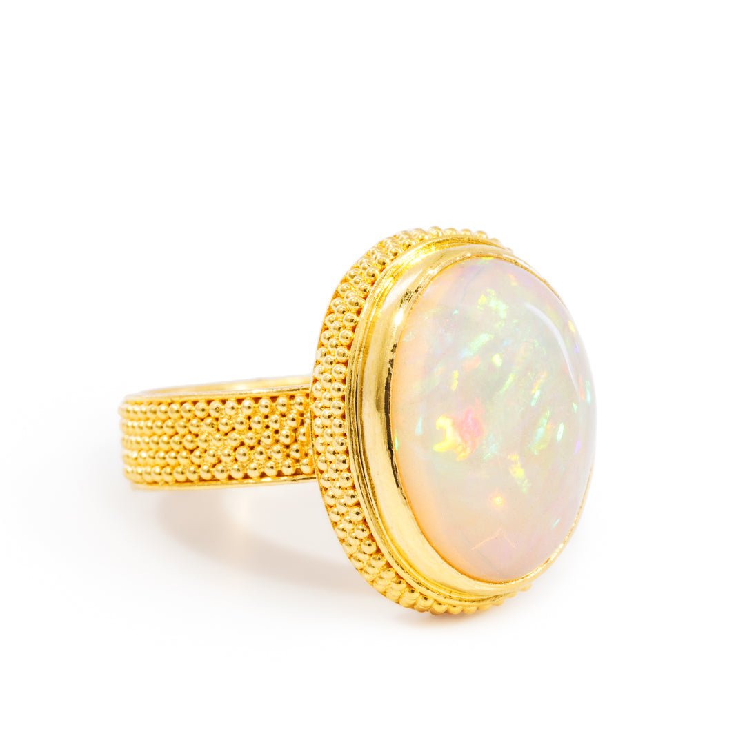 Opal 6.44 Carat Cabochon 22k Handcrafted Gemstone Ring Crystalarium
