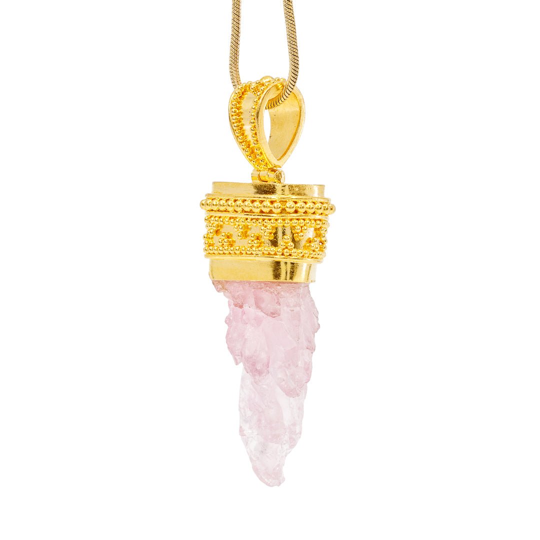 Rose Quartz 14.31 Carat 22k Handcrafted Natural Crystal Pendant - KKO-202 - Crystalarium