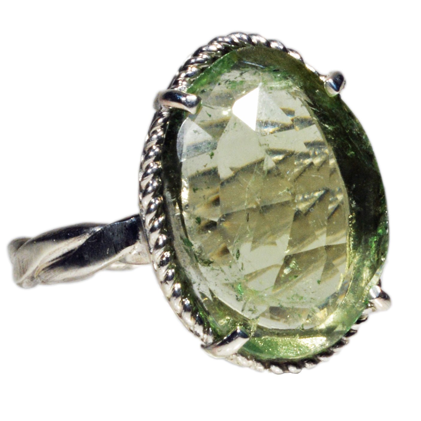 Green Tourmaline 5.72ct Rose Cut Sterling Silver Handcrafted Ring - EEO-047 - Crystalarium