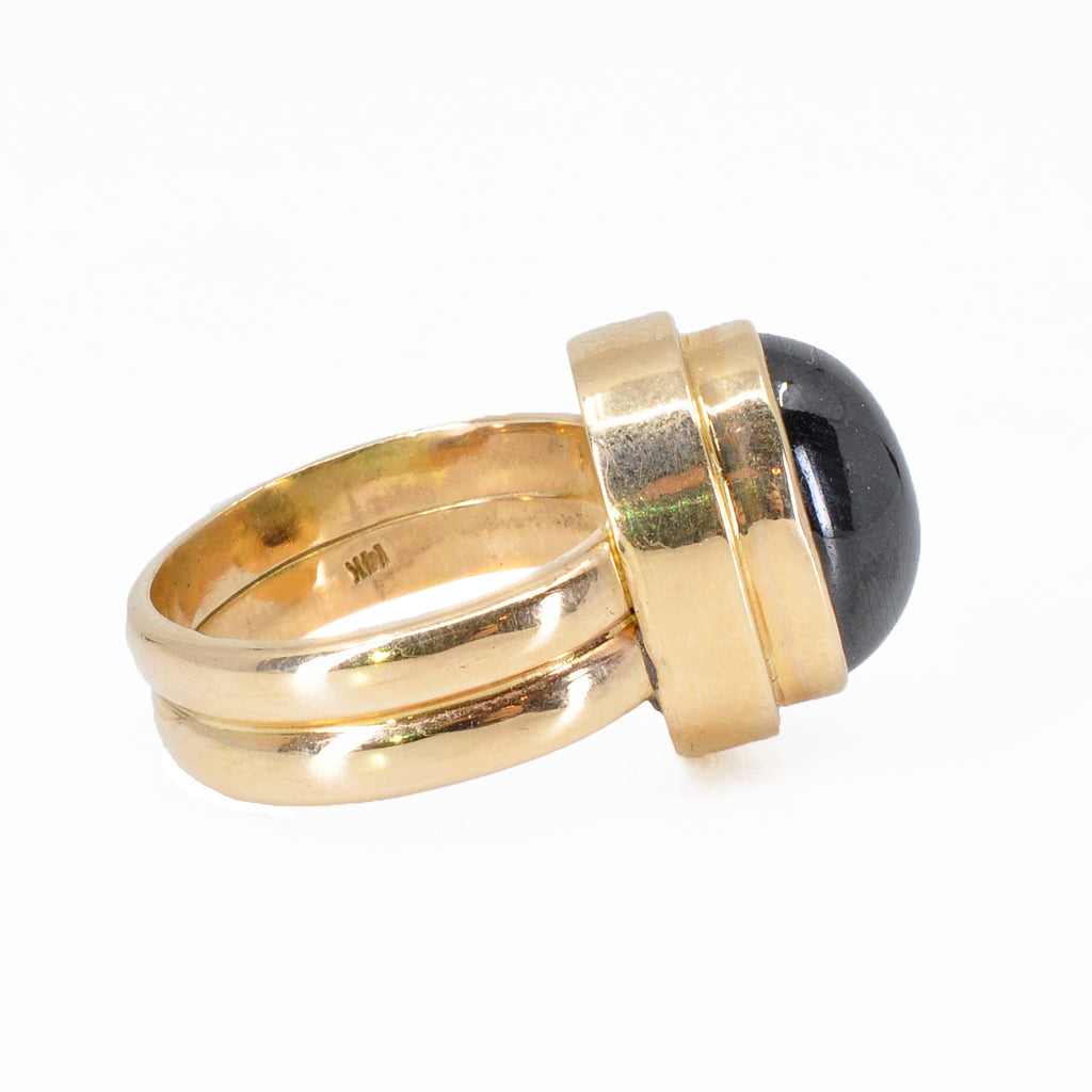 Black Star Sapphire 22 mm 16.26 ct Oval Cabochon 14K Handcrafted Gemstone Ring - BBO-259 - Crystalarium