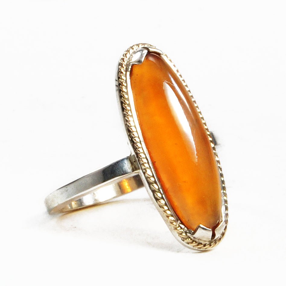Hessonite Garnet 7.84 ct 20.96 mm Cabochon Sterling Silver and 14K Handcrafted Gemstone Ring - AAO-150 - Crystalarium