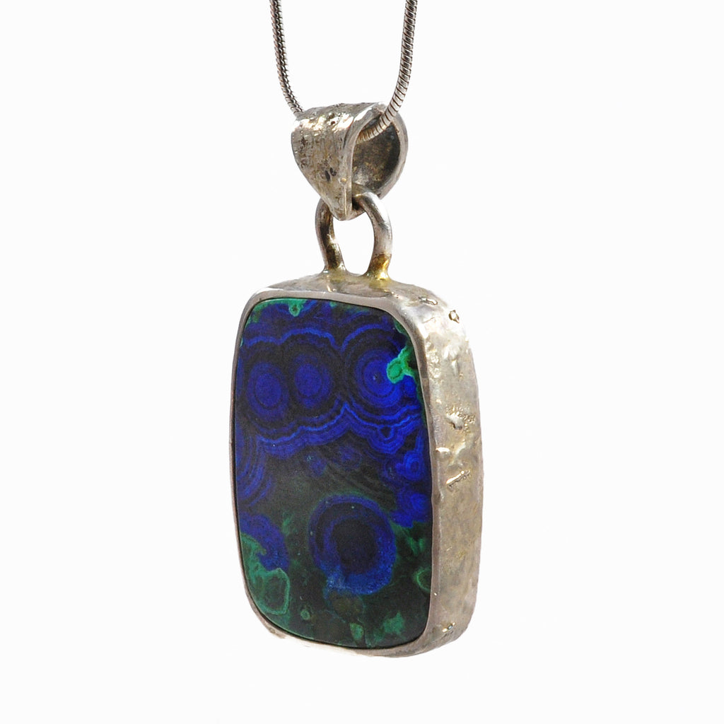Azurite with Malachite 22.74 mm 17.66 ct Rectangle Polished Cabochon Sterling Silver Handcrafted Pendant - BBO-327 - Crystalarium